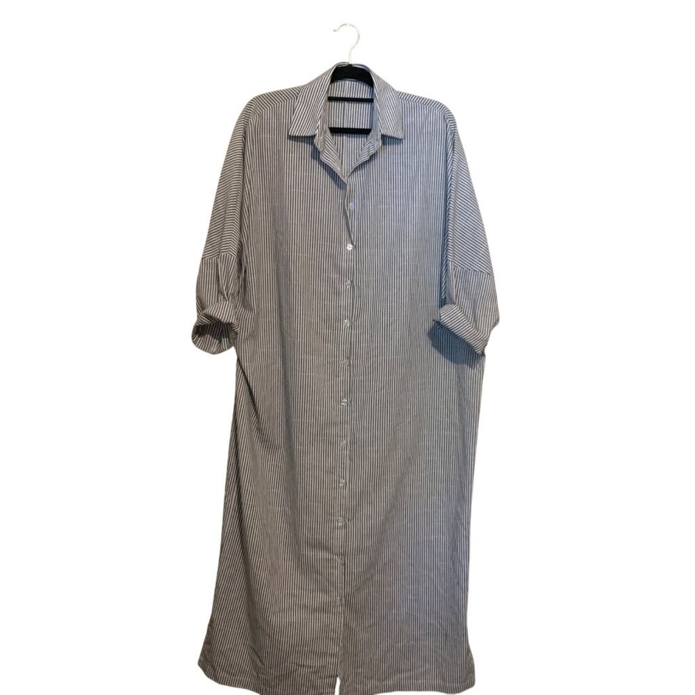 Zanzea Women's Shirtdress Long Oversized Buttondown Stripe Cotton Sz S Lagenlook